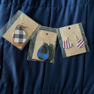 3 Pairs of Handmade Leather Design Earrings